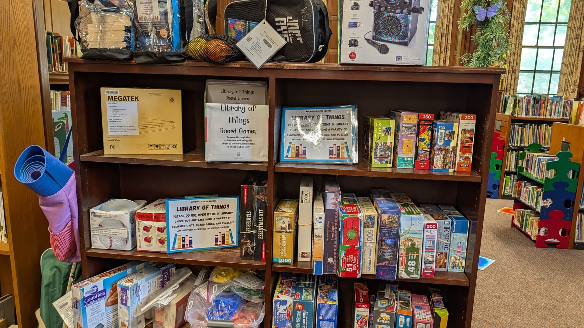 Items on the Library of Things shelf.