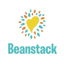 Beanstack logo featuring a yellow heart surrounded by blue and orange teardrop shapes, with the word "Beanstack" in blue text below.