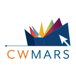 CW MARS logo featuring an open blue book with colorful pages and a white cursor arrow, with "CW MARS" written below in orange and blue letters.