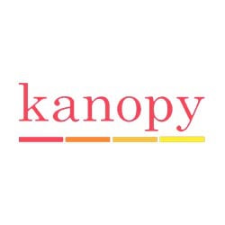 The Kanopy logo in red lowercase letters with four colored lines—orange, dark orange, yellow-orange, and yellow—underneath.